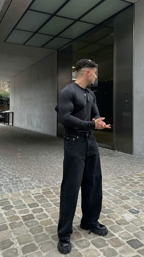 Men’s Black Outfits, Black Outfits Male, All Black Men Outfit, Men In All Black, Body Suit Men, Black Outfits Men, All Black Outfit Men, Edgy Mens Fashion, Starboy Style