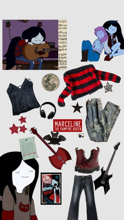 Queen Moodboard, Marceline Costume, Marceline Outfits, Adventure Time Costume, Marceline Cosplay, Adventure Time Clothes, Cartoon Halloween Costumes, Moodboard Art, Lesbian Outfits