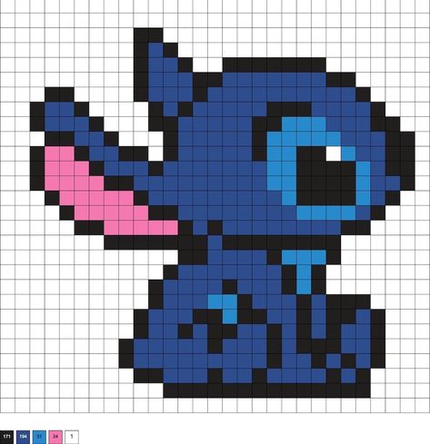 Pixel Drawing Stitch, Easy Pixel Art Stitch, Stitch Melty Beads, Pixel Art Pattern Stitch, Perler Beads Ideas Stitch, Stitch Disney Pixel Art, Pixel Art Characters Easy, Lilo And Stitch Alpha Pattern, Perler Bead Patterns Stitch