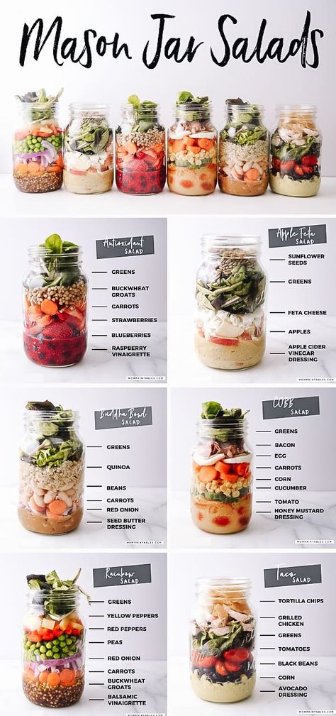 Do you feel too busy to make time for healthy lunches? At noon, life can get a little chaotic. Well, luckily there's a great solution to this problem... mason jar salads Jar Salad Recipes, Mason Jar Salads, Makanan Rendah Kalori, Salad Jar Recipe, Jar Salads, Jar Salad, Mason Jar Salad Recipes, Jar Recipes, Resep Salad