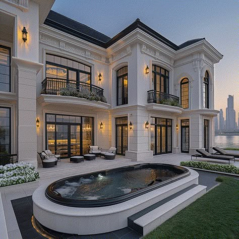 House Luxurious Mansions Interior, Classic Villa Exterior, Luxurious Mansions, French Mansion, Mansion Aesthetic, Dream House Aesthetic, Luxury Homes Exterior, Mediterranean Mansion, Dubai Houses