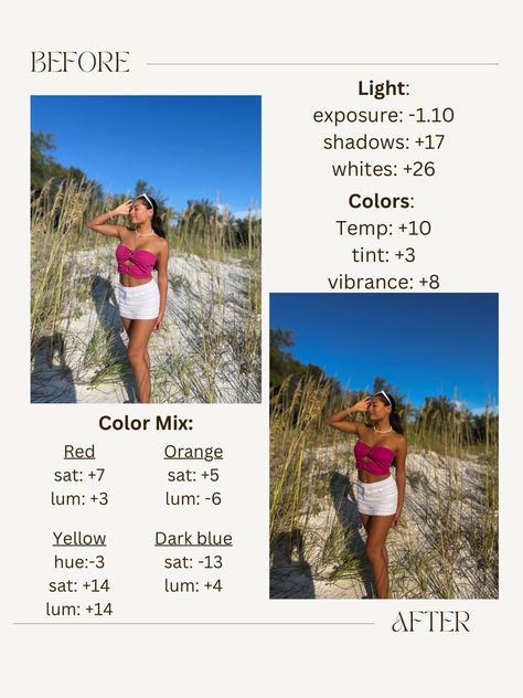 Perfect Edit Photos, Brighter Photo Edit, Filters To Make You Look Tan, Photo Editing Beach, Film Photography Edit, Beach Filter Iphone, Beach Photo Edit Iphone, How To Edit Instagram Pictures, Iphone Photo Edit Settings