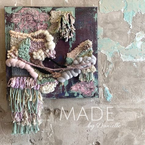 Mixed Media Weaving from MADE by Danielle Mixed Media Weaving, Wall Yarn Art, Canvas Weaving, Creative Weaving, Art Yarn Weaving, Flower Clothing, Moss Rug, Cool Craft Ideas, Yarn Weaving