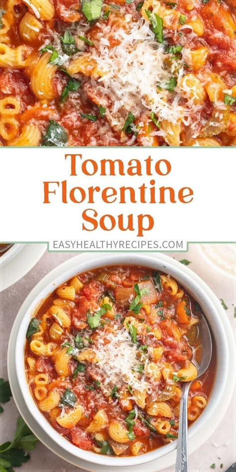 Mahjong Snacks, Tomato Based Soups, Tomato Based Soup, Tomato Florentine Soup, Florentine Soup, Soup With Pasta, Delicious Chili Recipe, Thick Soup, Dairy Free Recipes Easy