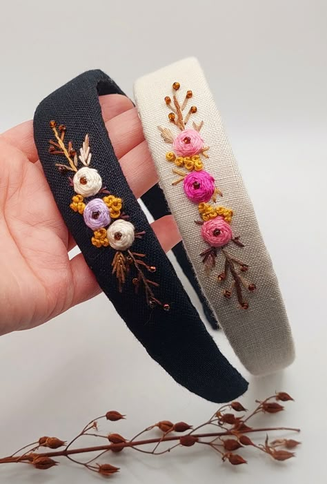 Hair Accessories Bridesmaid, Embroidered Hair Bows, Headband Boho, Vintage Hair Accessories, Handmade Embroidery Designs, Handmade Headbands, Hair Accessories Gift, Handmade Hair Accessories, Embroidered Linen