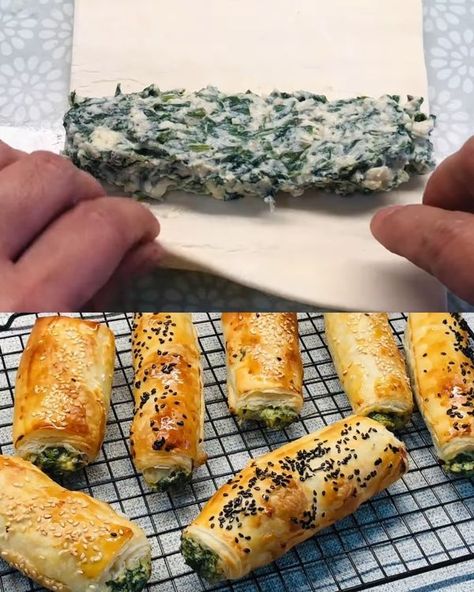 Made by Elizabeth Puff Pastry Rolls, Pastry Rolls, Spinach Puff Pastry, Spinach Puff, Spinach Rolls, Creamy Dill Sauce, Pastry Appetizer, Cheese Puff, Cheese Puff Pastry