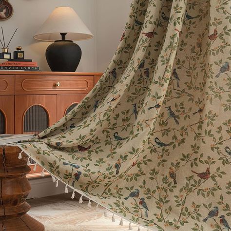 1940s Window Treatments, Colorful Window Curtains, Vintage Nursery Curtains, Vintage Curtain Ideas, Toile Curtains Bedroom, Cottage Core Curtain Ideas, Cottage Core Window Treatments, Cute Fall Home Decor, Farmhouse Curtains Ideas