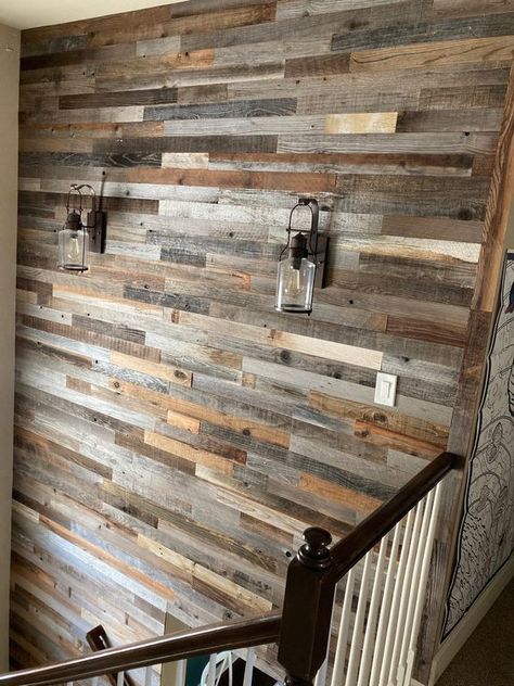 Wood Plank Headboard Wall, Multicolor Wood Wall, Half Tin Half Wood Walls, Barnboard Accent Wall, Barnwood Shiplap Wall, Farmhouse Wood Accent Wall, Wood Shiplap Accent Wall, Stained Shiplap Wall, Accent Wall Fireplace Living Room