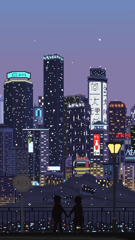 pixel chill - pixel art on Tumblr Pixel Chill, City Pixel Art, Pixel Art Wallpaper, Pixel Video, Dual Screen Wallpaper, Pixel City, Pixel Art Landscape, 8 Bit Art, Pixel Art Background