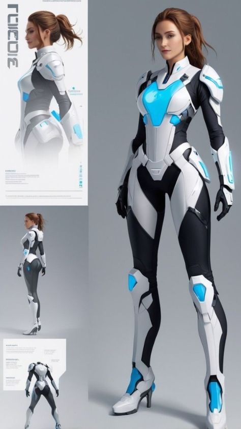 Mecha Suits Female, Futuristic Doctor Uniform, Rocket Boots Concept Art, Scifi Fashion Concept Art, Futuristic Fashion Sketches, Futuristic Space Suit Concept Art, Sci Fi Clothing Women, Sci Fi Outfit Ideas, Scifi Bodysuit