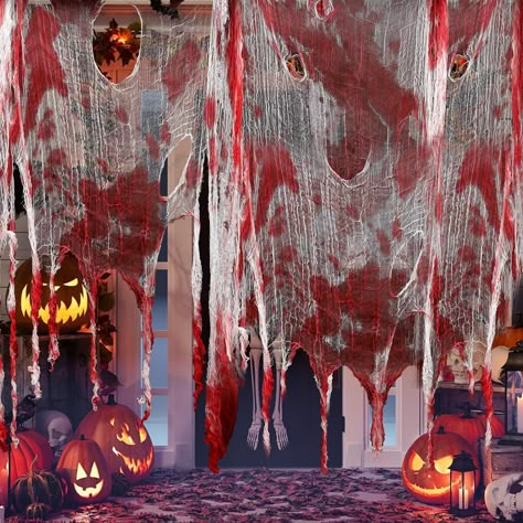 Halloween Blood Red Creepy Cloth 410 x 80 Creepy Gauze Cloth Scary Halloween Decoration for Haunted House Decorations Outdoor Yard Home Wall Decor Halloween Diy Door, Outdoor Halloween Parties, Halloween Haunted House Decorations, Halloween Outside, Casa Halloween, Creepy Decor, Halloween House Party, Scary Decorations, Adornos Halloween