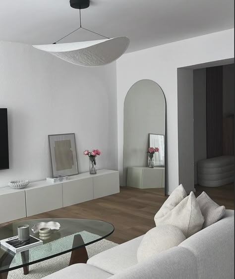 @interiorbyd | cozy living room • • • • #interiordesign #interiorinspiration #interior #homedecor #livingroom #livingroomdecor #aesthetic Tv Console Ideas, Apartment Tv, Living Room Decor Black, Mirror Arch, Arched Full Length Mirror, Console Ideas, Arch Floor Mirror, Arch Wall Mirror, Room Decor Black