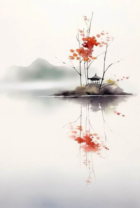 Asian Watercolor Art, Chinese Watercolour Painting, Japanese Style Watercolor, Watercolour Japan, Japan Watercolor Painting, Watercolor Japanese Art, Japanese Watercolor Paintings, Zen Watercolor, Watercolour Japanese