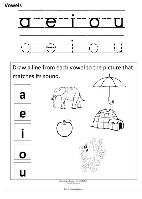 Vowel Review Preschool, Vowels Craft, Vowels Kindergarten, Vowel Sounds Activities, Vowel Lessons, Vowel Practice, Short Vowel Worksheets, Free Printable Alphabet Worksheets, Nursery Worksheets