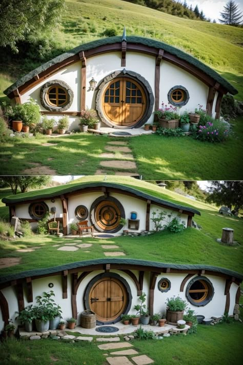 Hobbit House Plans How To Build, Hobbit House Exterior, Small Hobbit House, Hobbit House Plans, Big Green House, Casa Do Hobbit, Cob House Plans, Hobbit Homes, Hobbit Home