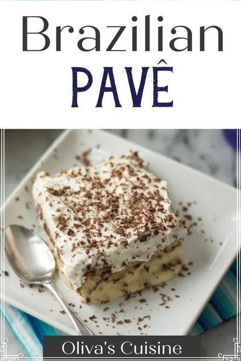 If you're looking for authentic Brazilian recipes, and specifically authentic Brazilian dessert recipes, you have to try this classic Brazilian Pavê recipe (chocolate trifle). This dessert resembles tiramisu, but is so much better. Made with lady fingers, and layers with sweetened condensed milk, it's the ultimate dessert recipe. If you're looking for refreshing and decadent desserts, you have to try this easy recipe for chocolate Pavê. Brazilian Pave Recipe, Chocolate Layered Dessert, Brazilian Recipes Dessert, Lady Fingers Dessert, Brazilian Dessert, Brazilian Chocolate, Finger Desserts, Brazilian Recipes, Brazilian Desserts