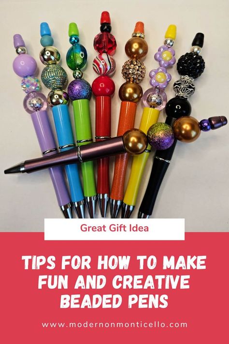 Make Fun and Creative Pens With Beads (Instead of Jewelry) - Modern on Monticello Bubble Gum Bead Pens Diy, How To Make Silicone Bead Pens, How To Make Bead Pens, Making Pens With Beads, How To Make Pens With Beads, Beads For Pens, Beaded Pens Patterns, Diy Pens Decoration, Pen Making Ideas