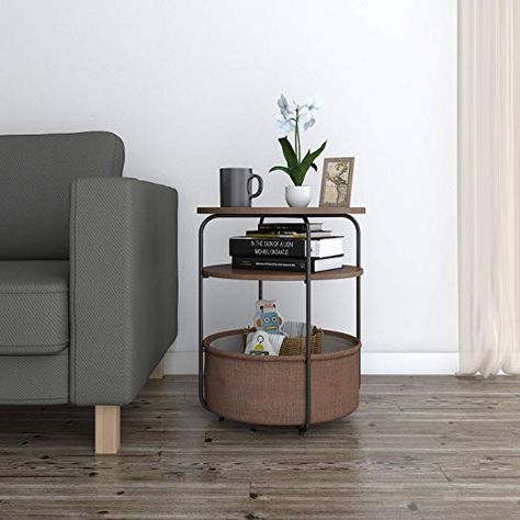 AmazonSmile: Lifewit Round Side Table End Table Nightstand with Storage Basket, Modern Collection Espresso, 18.9 × 18.9 × 23.6 in: Kitchen & Dining Living Room Baskets, Small Round Side Table, Cocina Shabby Chic, Light Sofa, End Table With Storage, Side Table Decor, Bedside Tables Nightstands, Table Decor Living Room, Side End Table