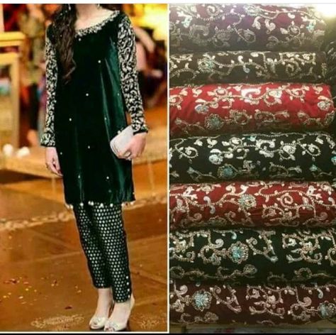 Embroidered velvet kameez with jamawar trousers   #velvet #kameez #dress #fashion #jamawar #pakistanisuits #pants Velvet Kameez, Pakistan Dress, Quran Hadith, Pakistani Formal Dresses, Velvet Dress Designs, Pakistani Wedding Outfits, Credit Tips, Salwar Kamiz, Embroidered Velvet