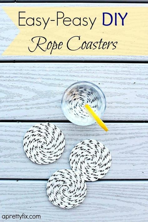 Easy-Peasy DIY Rope Coasters - Outdoor/Indoor Use. Diy Rope Coasters How To Make, Table Coasters Ideas, Diy Absorbent Coasters, Rope Trivet Diy, Rope Coasters Diy, Outdoor Coasters, Diy Rope Design, Rope Coasters, Diy Coasters Tile