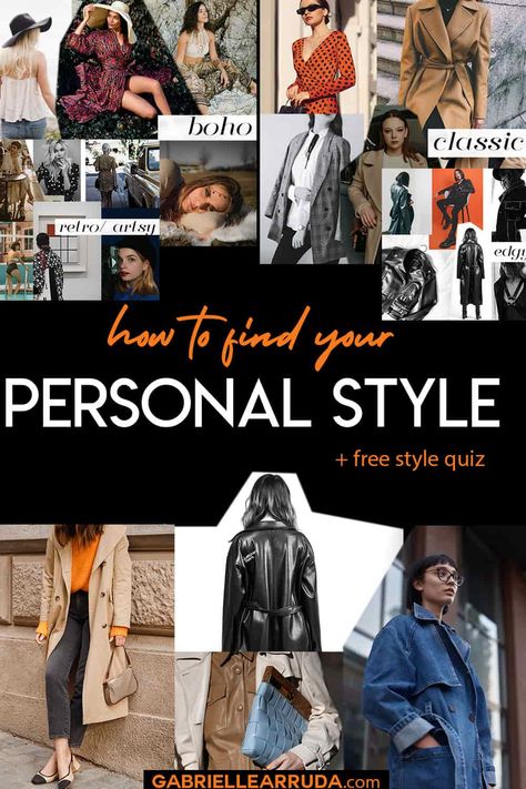 Develop your personal style and find your fashion voice. Personal style quiz included with a step by step fashion guide to find your fashion sense and develop a uniquely you look. How to hone your style, and how to develop your personal style tips. Plus find your style quiz. How To Find Your Aesthetic, Personal Style Quiz, Fashion Styles Types, Personal Style Types, Find Your Personal Style, Find Your Aesthetic, Style Rut, Essential Fashion, Style Types