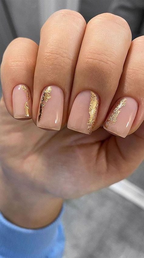 Gold Nails Short, Nails Gold, Nude Nail Designs, Pretty Nail Art Designs, Thanksgiving Nails, Pretty Nail Art, Short Acrylic Nails Designs, Nails Pink, Foil Nails