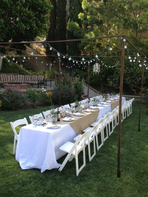 Outdoor Tuscan Dinner Party Backyard Party Lighting, Backyard Engagement Parties, Backyard Engagement, Backyard Dinner Party, Outdoor Dinner Party, Backyard Dinner, Backyard Wedding Decorations, Deco Champetre, Outdoor Dinner Parties