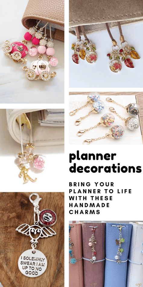 Planner Charms Diy, Beaded Keyrings, Homemade Planner, Journal Charms, Bible Planner, Handmade Planner, Purse Charms Diy, Planner Bookmark, Pretty Planners