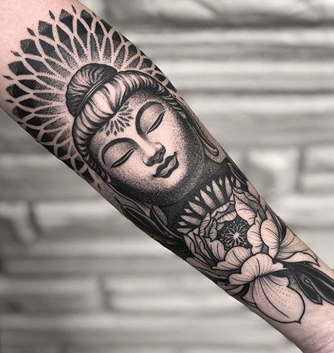 Buddha Tattoo Sleeve, Buda Tattoo, Dotwork Tattoo Mandala, Buddhist Tattoo, Buddha Tattoo Design, Polynesian Tattoos, Buddha Tattoos, Buddha Tattoo, Forearm Sleeve Tattoos