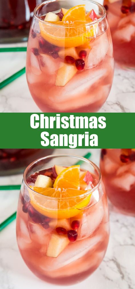 White Fall Sangria Recipes, Sangria With Triple Sec Recipes, Red Christmas Sangria Recipe, Grinch Sangria Recipe, Winter White Wine Sangria, White Sangria Christmas Recipe, Boston Pizza Sangria Recipe, Christmas Wine Recipe, Christmas Drink Pitcher