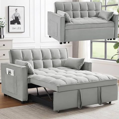 Amazon.com: Lin-Utrend 3 in 1 Convertible Sleeper Sofa Bed with Pull Out Sofa Bed, Modern Velvet Loveseat Futon Couch with Adjustable Backrest and Lumbar Pillows,Small Love Seat Lounge Sofa Bed for Small Space : Home & Kitchen Couch Bed For Small Space, Futon With Cup Holders, Twin Bed Couch Cushions, Loveseats For Small Spaces Overstock, Love Seat Sofa Small Spaces Guest Room, 2 Twin Bed Couch Sectional, Futon Guest Room Comfy, Use Bed As A Couch, Roll Out Sofa Bed