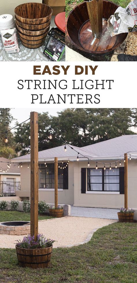 String Light Planters, Light Planters, Design Per Patio, Diy String Lights, Casa Exterior, Backyard Diy Projects, Backyard Makeover, Backyard Projects, Backyard Patio Designs