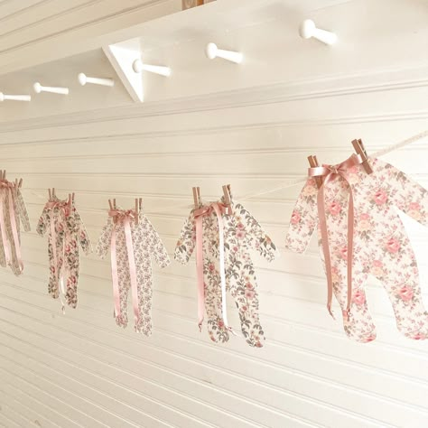 Baby Shower Banner, Elegant Pink Floral Pajamas Decorations With Ribbon Bows, 5 8 1/4w X 9 3/16h Pajamas, Adjustable Length - Etsy Floral Baby Shower Decorations, Baby Shower Garland, Baby Shower Bunting, Bow Baby Shower, Wildflower Baby Shower, Vintage Baby Shower, Baby In Bloom, Spring Shower, Bloom Baby