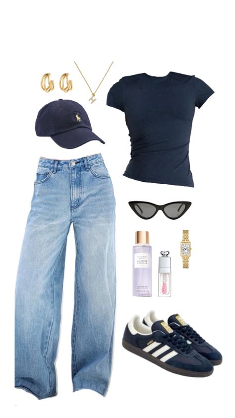 Baggy jeans outfit idea, adidas sambas, cap, golden jewells, fashion inspiration, inspo Jeans - https://amzn.to/44zFrAd Top - https://amzn.to/4acNUdS Shoes - https://amzn.to/3UQsZZT Cap - https://amzn.to/44wv5RM Sunglasses - https://amzn.to/4abDdsd Accessories - https://amzn.to/3UweDMW https://amzn.to/3UQyaJ9 https://amzn.to/4bqARXq https://amzn.to/4buseLm https://amzn.to/3JPNJL5  #ad #sponsored #affiliate Fitted Top Baggy Pants Outfit, Denim Pants Outfits For Women, Fitted Top And Jeans Outfit, How To Dress Baggy Jeans, Loose Jeans For Women, Wide Baggy Jeans Outfit, Jeans And Denim Outfit, Outfit Jeans High Waist, Denim Top And Jeans Outfit