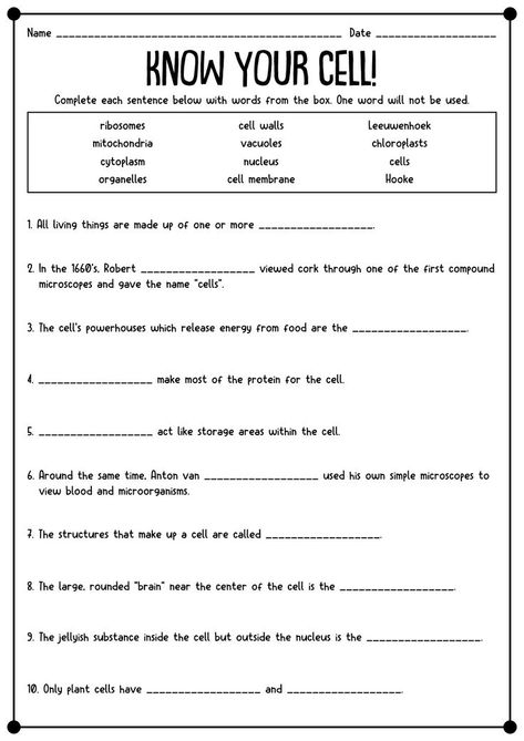 Explore the wonders of cells with our engaging science worksheets. Unleash your curiosity now! #ScienceWorksheets #AllCells #STEMLearning #scienceworksheetsall Middle School Science Worksheets, Homeschool Science Worksheets, 8th Grade Social Studies Worksheets, 7th Grade History Worksheets, Homeschooling 7th Grade, Science Worksheets For 4th Grade, 7th Grade Worksheets Free Printable, 6 Grade Science, 6th Grade Science Worksheets