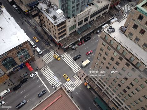 People Crossing Street, Street From Above, Birds Eye View City, Manhattan Street, Street People, Building Aesthetic, Street Stock, Yellow Taxi, Architecture Images