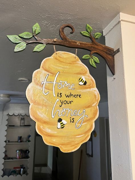 Beehive decor Bee Theme Wall Decor, Bee Hanging Decorations, Bee Hive Wall Decor, Bee Garden Art, Beehive Decorations, Honeybee Kitchen Ideas, Bee Hive Decorations, Bee Wall Decor, Bee Window Display