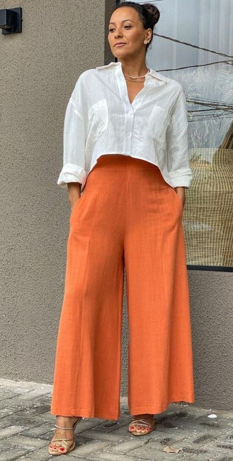 Orange Womens Outfits, Names For Clothing Brand, Summer Outfits Linen, Tulle Pattern, Casual Chic Outfits, Elegante Casual, Classy Casual Outfits, Casual Chic Outfit, Modest Fashion Outfits