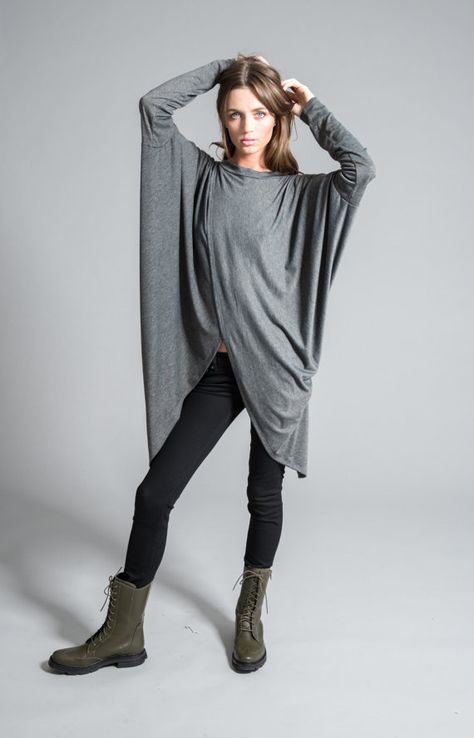 NEW Oversize Tunic / Asymmetric Blouse / Extravagant Shirt / Oversize Party Top / Long Tunic / marcellamoda - MB374 Long Sleeve High Low Dress, Asymmetric Blouse, Long Tunic Tops, Shirt Oversize, Asymmetrical Blouse, Casual Tunics, Oversized Tunic, Extra Long Sleeves, Long Tunic