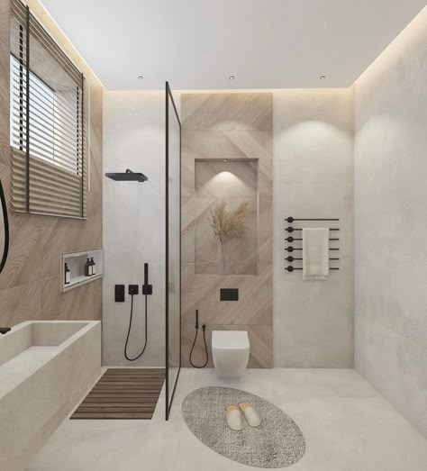 Beige Ensuite, Shower Backsplash, Minimalist Bathroom Design, Small Bathroom Interior, Bathroom Inspiration Modern, Beige Bathroom, Bathroom Remodel Pictures, Washroom Design, Decor Baie