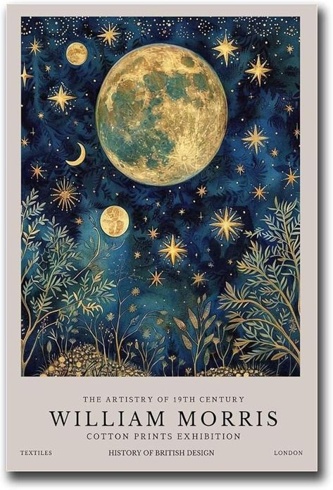 Vintage Moon Art, William Morris Prints, William Morris Poster, Poster For Living Room, Art Moon, William Morris Art, William Morris Designs, Vintage Moon, Illustrations Art