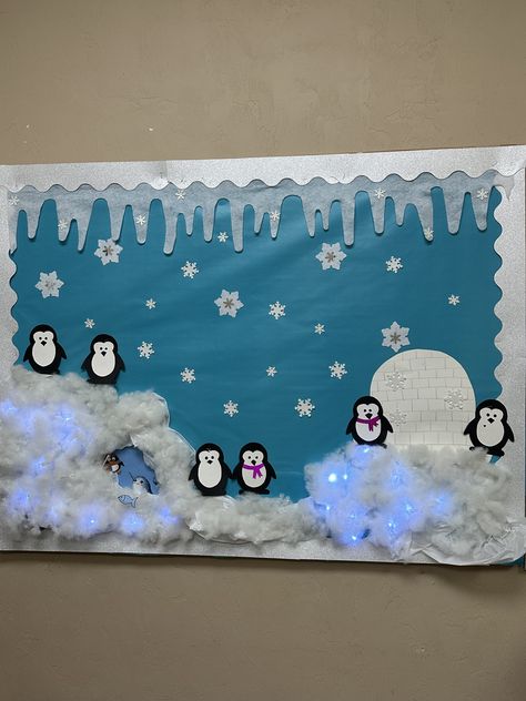 Winter Fireplace Bulletin Board Ideas, Penguin Winter Bulletin Boards, Winter Birthday Wall Ideas For Classroom, Winter Wonderland Boards For Preschool, Winter Sports Bulletin Board Ideas, Winter Snow Bulletin Board Ideas, Winter Boards Bulletin For Daycare, Christmas Class Bulletin Boards, Winter Display Boards Eyfs