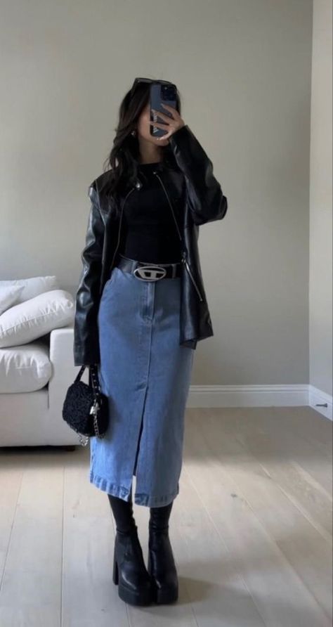 Winter Fashion Outfits Casual, Everyday Fashion Outfits, Leather Jacket Outfits, Casual Day Outfits, Quick Outfits, Easy Trendy Outfits, Stylish Dress Book, Modest Fashion Outfits, Looks Chic