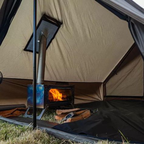 Hot Tent Camping, Tent With Stove, Mini Wood Stove, Hot Tent, Small Tent, Wall Tent, Tent Stove, Tent Fabric, Camping Cot