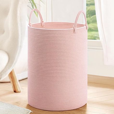 Amazon.com: INDRESSME Pink Laundry Basket for Girls Kids Laundry Hamper for Nursery, Woven Rope Storage Basket for Living Room Girls room, Tall Basket for Blanket Storage Toys Bin, 19.7 x 13.8 inches : Home & Kitchen Laundry Basket Cute, Cute Laundry Hamper, Pink Laundry Basket, Cute Hampers, Cute Hamper, Pink Hamper, Kids Laundry Hamper, Pink Laundry, Basket For Living Room