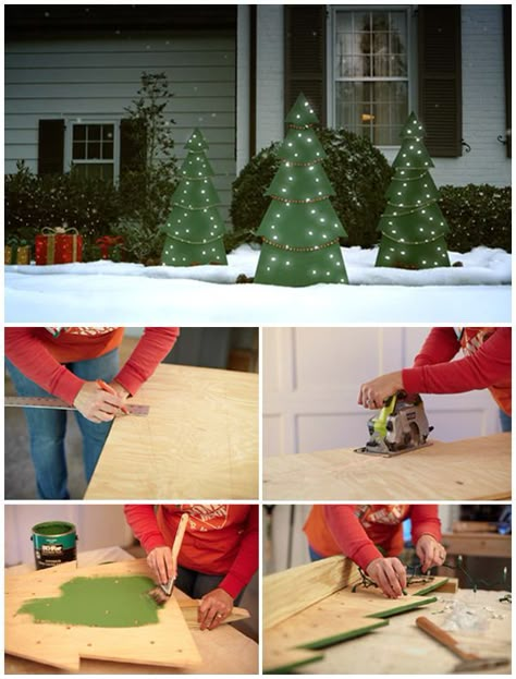 16 DIY Front Yard Christmas Decorating Projects Jul Diy, Christmas Yard Art, Outdoor Christmas Tree, Christmas Yard Decorations, Fun Christmas Decorations, Christmas Tree Painting, Christmas Decorations Diy Outdoor, Christmas Yard, Snacks Für Party