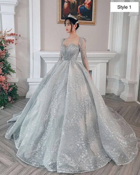 Silver Ball Gown, Gown Aesthetic, Debut Gowns, Debut Dresses, Silver Wedding Dress, Ball Gowns Princess, Beautiful Wedding Gowns, Princess Ball Gowns, Quince Dresses