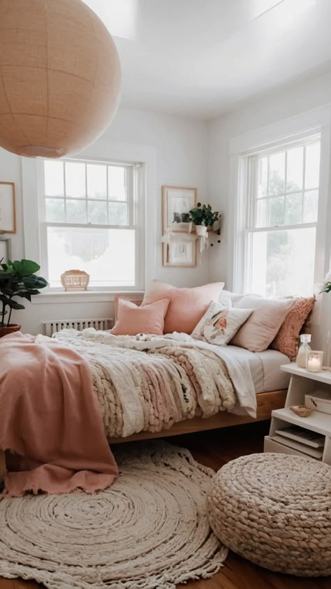 Transform your small room into a cozy retreat with these cute room ideas for teenagers Embrace the aesthetic of pink hues and delicate LED lights for an affordable makeover Create aesthetically pleasing teen bedrooms that exude warmth and comfort for your teenager's cozy space Aethstetic Small Bedroom Ideas, Day Beds Aesthetic, Room Idea For Teenage Girl, Soft Color Room Ideas, Minimal Girly Bedroom, Girls White Bedroom Ideas, 13 Year Girl Bedroom Ideas, Teenage Girl Room Aesthetic, Rooms With Daybeds Ideas