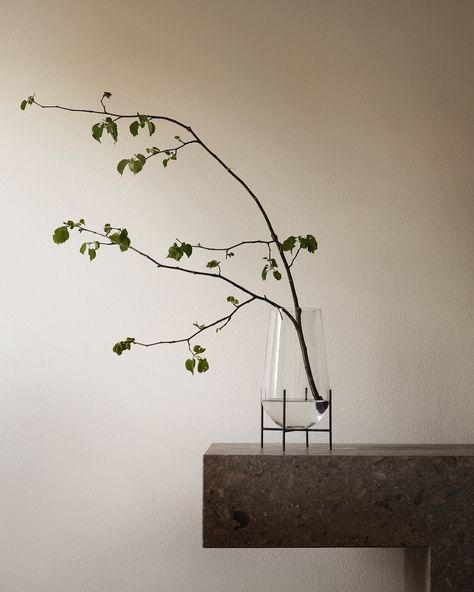 Glass, brass, plant holder Large Floor Vase Arrangements, Minimalist Flower Arrangement, Arreglos Ikebana, Vase With Branches, Large Floor Vase, Minimalist Flowers, Living Room Flooring, Floor Vase, Vase Design