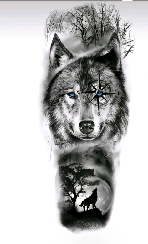 Half Sleeve Tattoos Wolf, Kurt Tattoo, Background Tattoo Design, Wolf Face Tattoo, Wolf Tattoos For Women, Wolf Tattoo Back, Wolf Sleeve, Background Tattoo, Wolf Tattoos Men